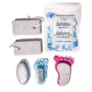 NEW - 6PC Spa Day Bundle: Dual-Sided Pumice Stones, Nail Brushes & Bath Confetti